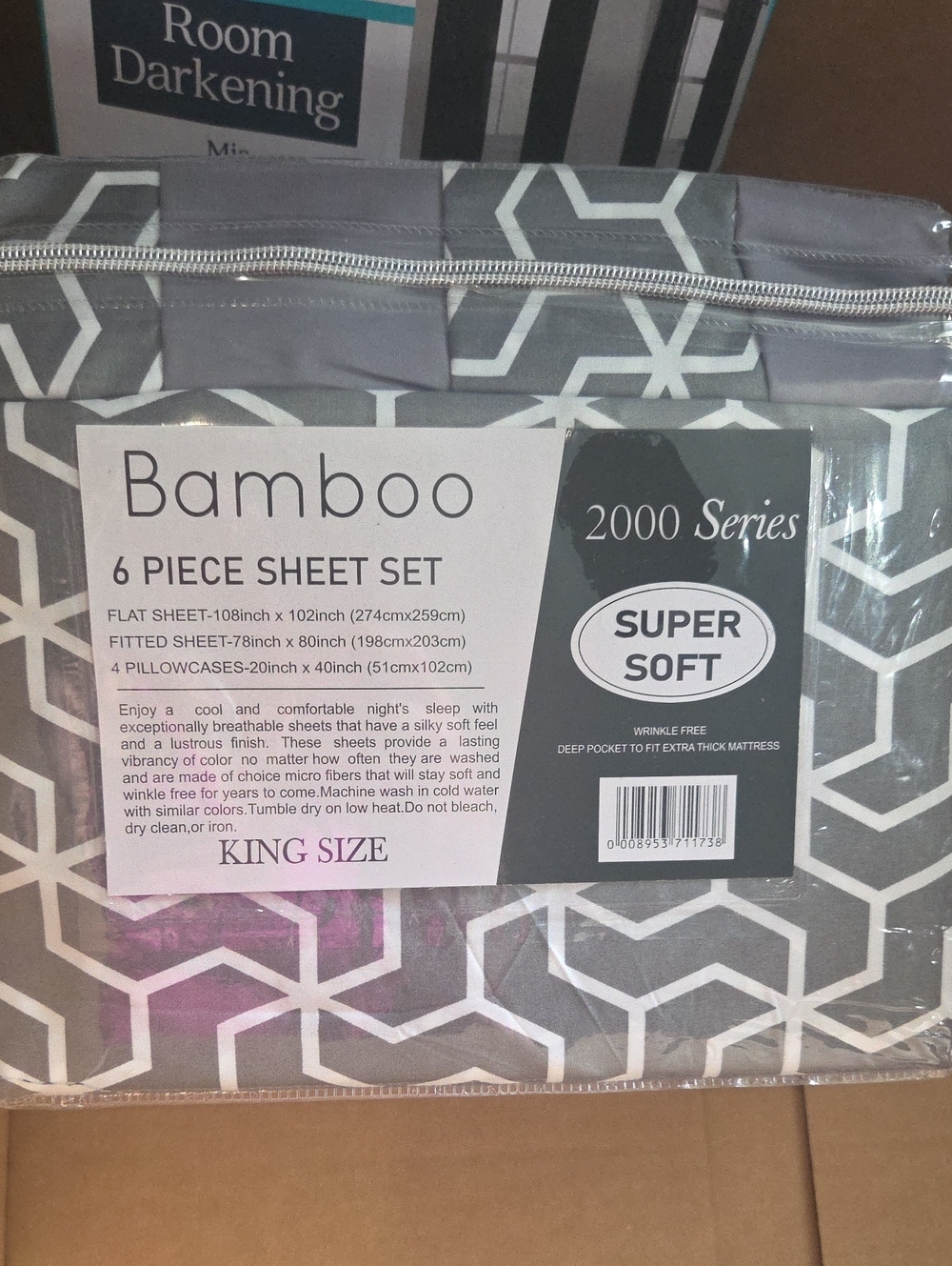 BAMBOO Gray Geometric 6-Piece King Sheet Set